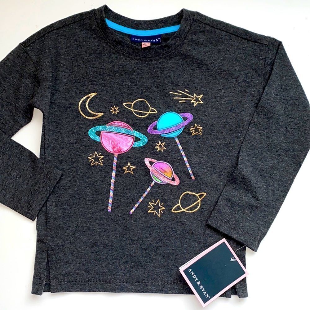 Andy & Evan lollipop planet appliqué tee long sleeve sweater  3T girl